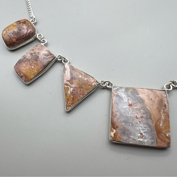 New Agate Multi Stone Cluster Silver Overlay Necklace 19.5” - Picture 12 of 14